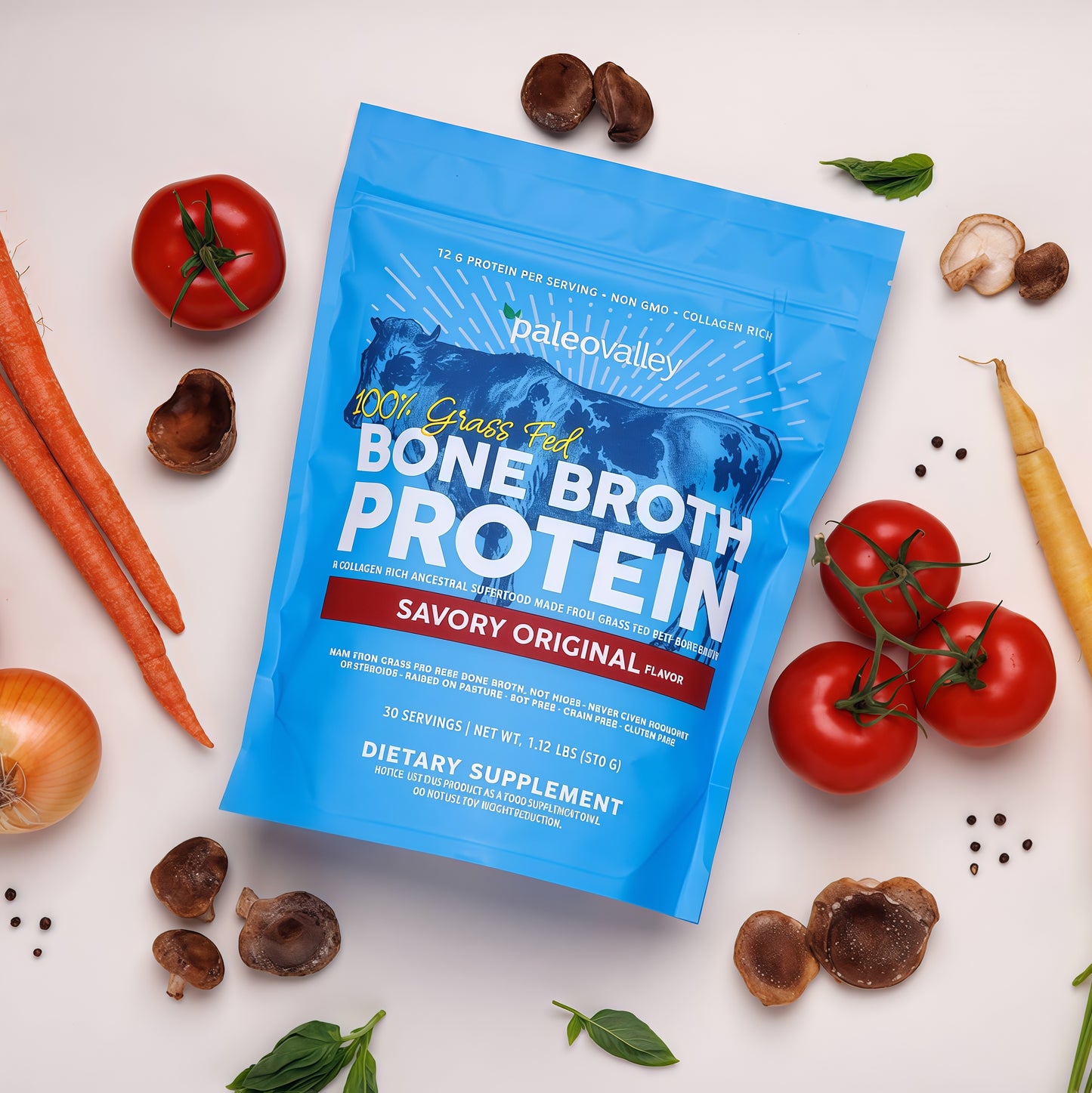 Paleovalley 100% Grass Fed Bone Broth Protein Powder Rich in Collagen