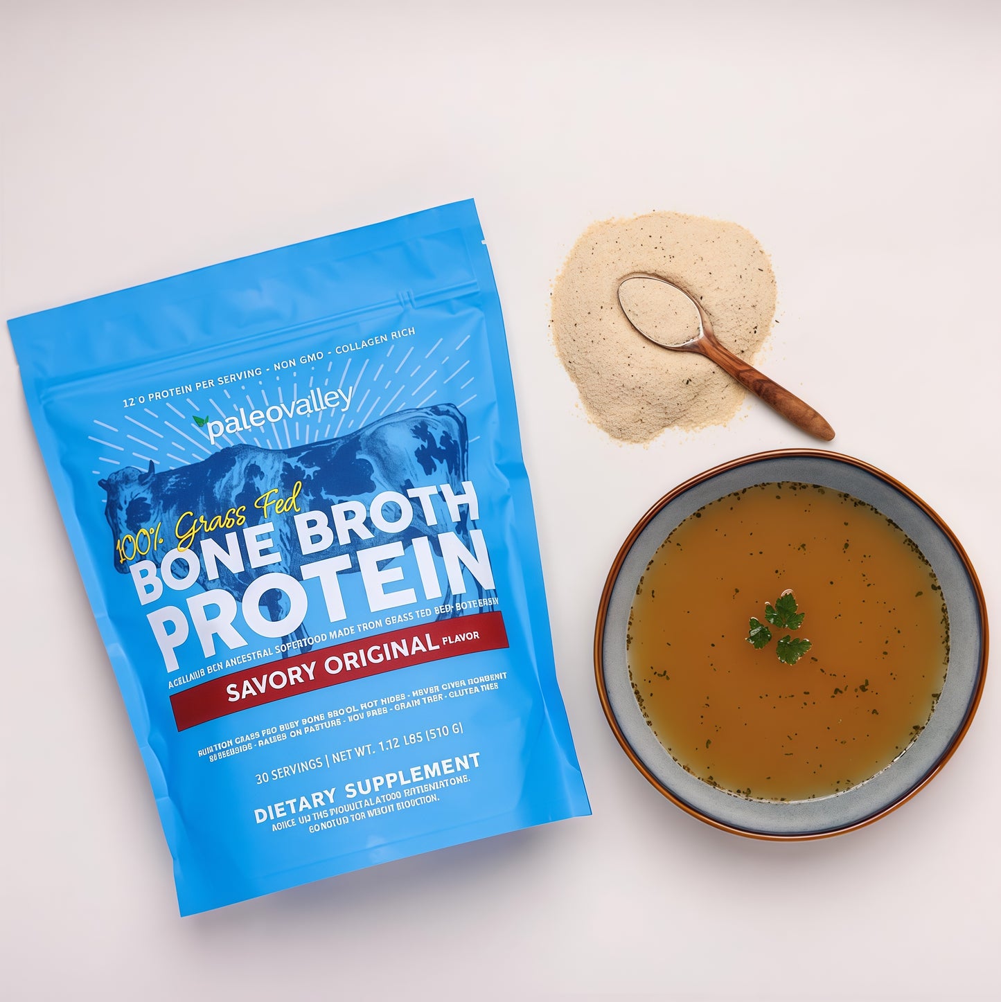 Paleovalley 100% Grass Fed Bone Broth Protein Powder Rich in Collagen