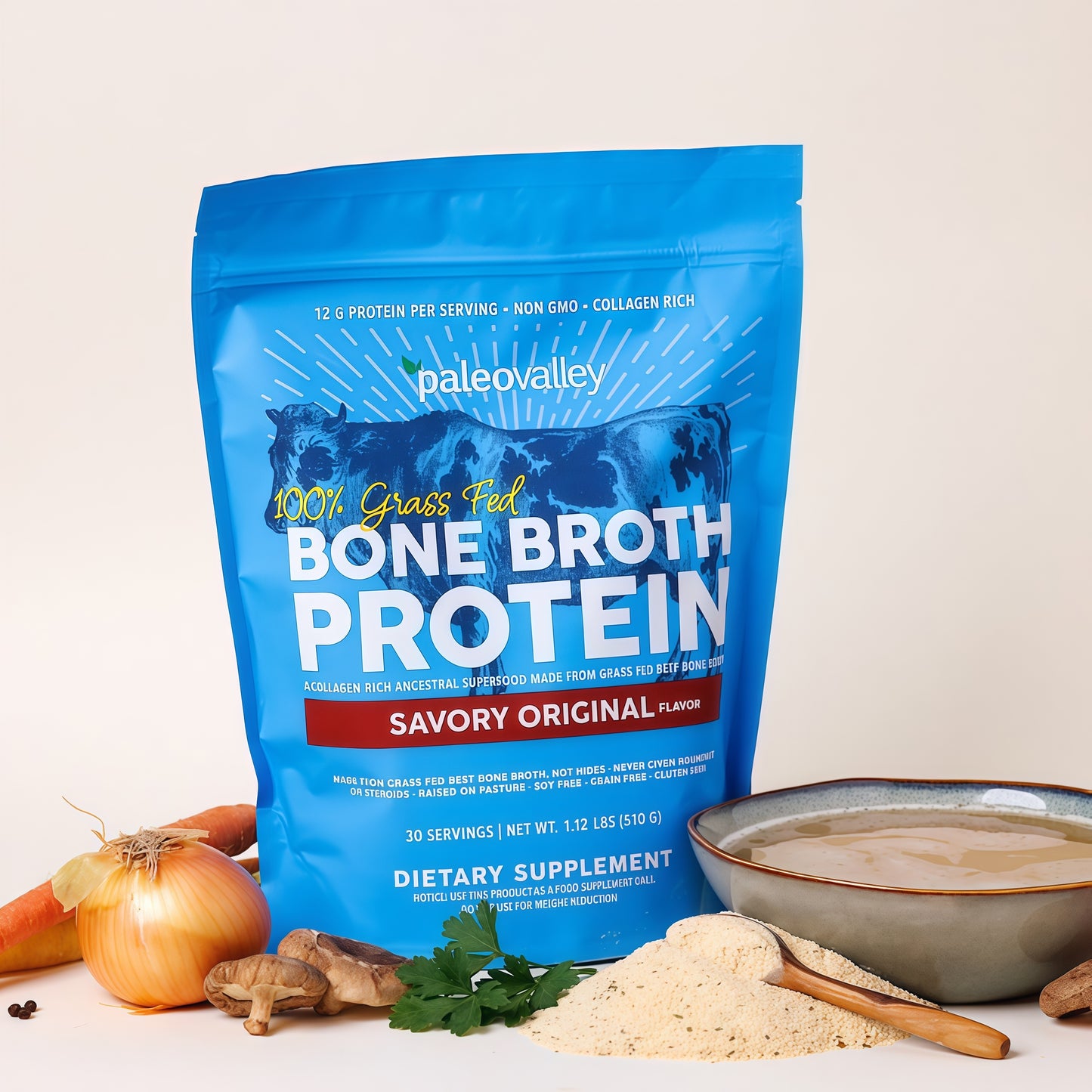 Paleovalley 100% Grass Fed Bone Broth Protein Powder Rich in Collagen