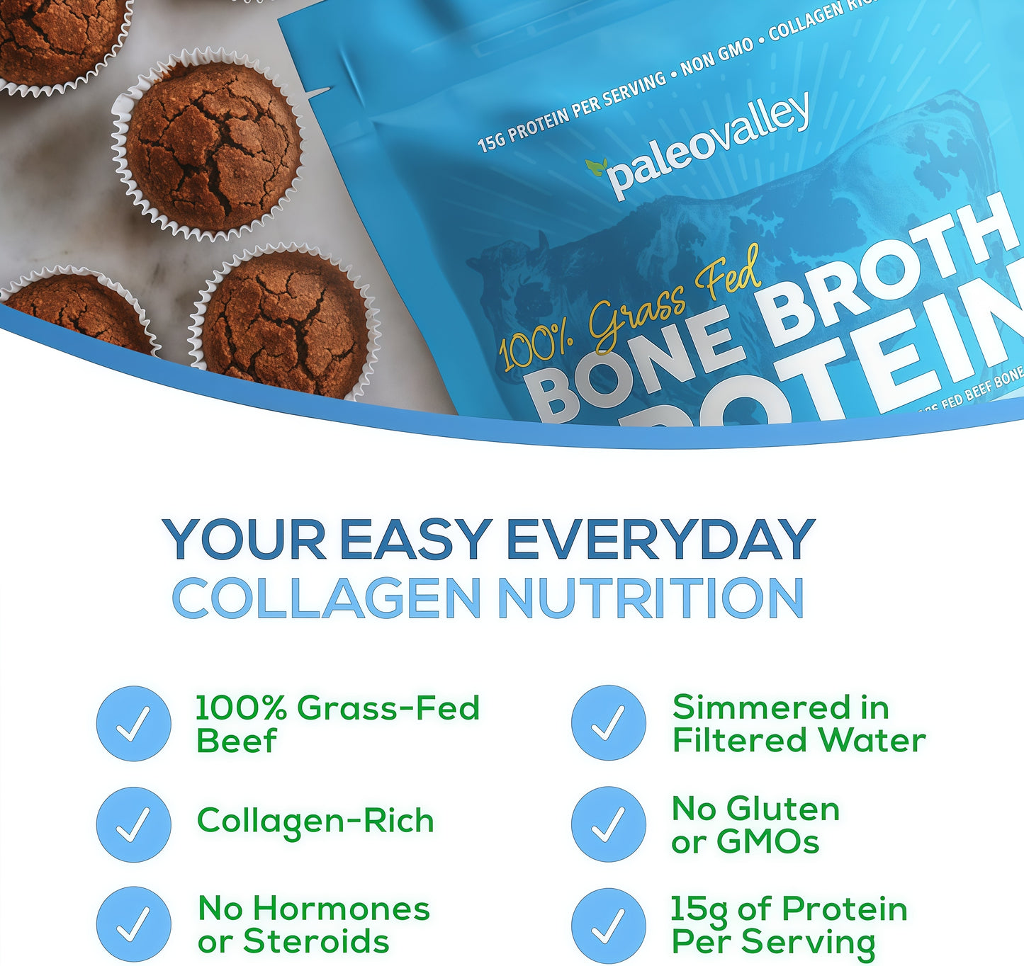 Paleovalley 100% Grass Fed Bone Broth Protein Powder Rich in Collagen