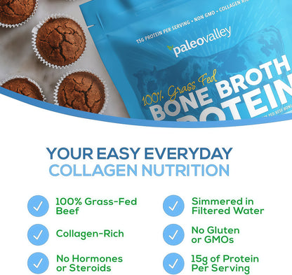 Paleovalley 100% Grass Fed Bone Broth Protein Powder  Rich in Collagen